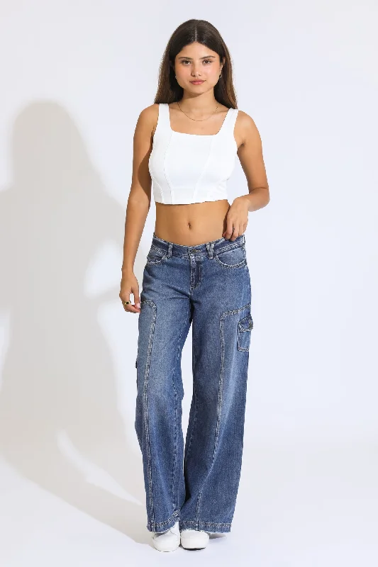 Maxine Low Rise Cargo Wide Leg Jeans - Vintage Indigo