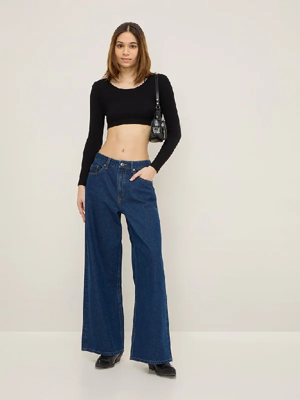 Nuon Dark Blue Wide Leg - Fit Mid - Rise Jeans