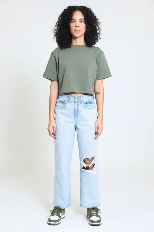 Retro High Rise 90's Ankle Jeans - Light Antique Mist