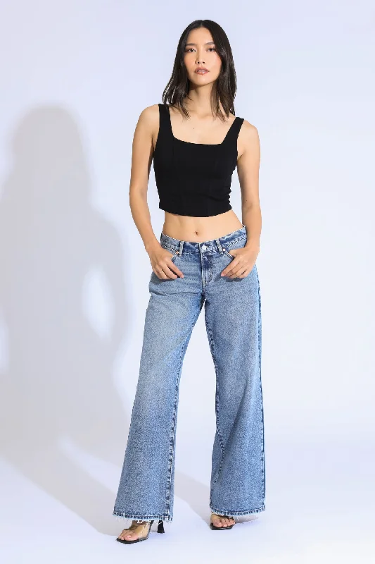 ASHLEY CLASSIC LOW RISE A-LINE BAGGY JEANS - BLUE/BLACK