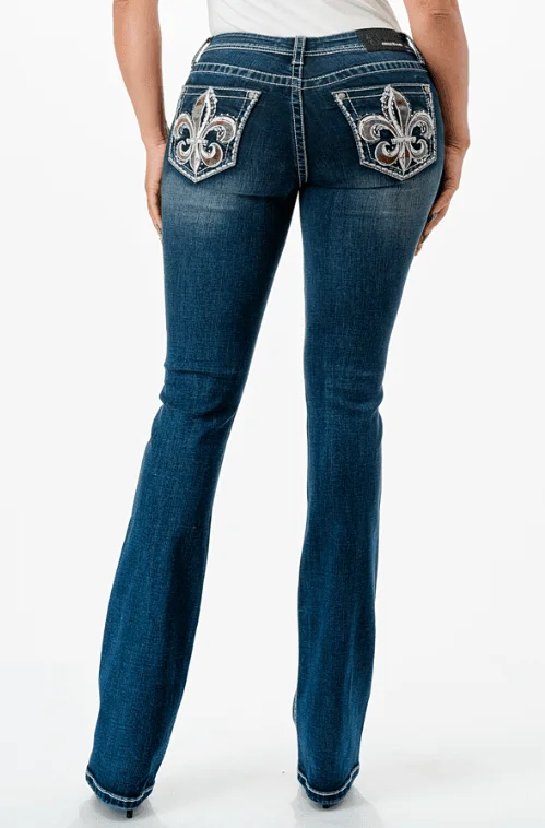 Grace in LA Easy Fit Women's Fleur de lis Bootcut Jeans EB51839