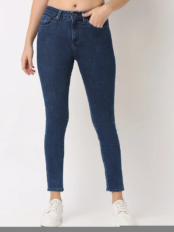 Spykar Dark Blue High Rise Jeans For Women