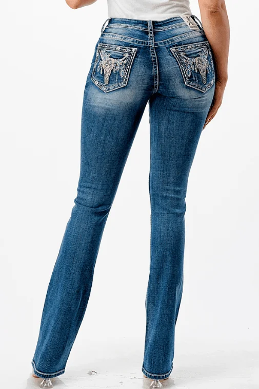 Grace in LA Easy Fit Women's Steerhead Embroidery Bootcut Jeans EB61750