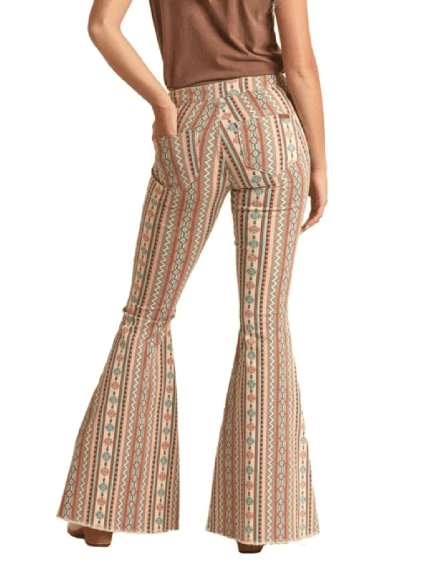 Rock & Roll Cowgirl High Rise Stretch Rose Aztec Flare Jeans RRWD7PR0RY