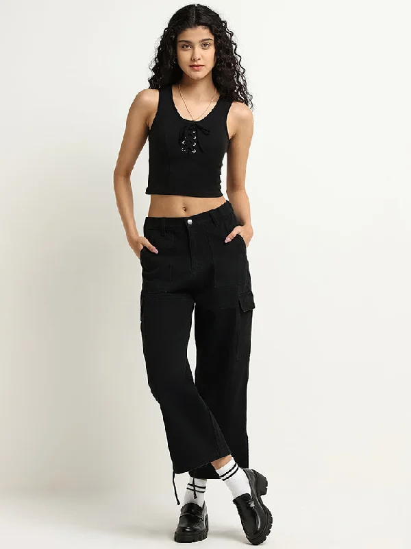 Nuon Black Mid Rise Relaxed Fit Denim Jeans