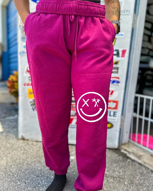 Salty Savage Ladies “Spliced Smile” Fleece Sweatpants | Magenta