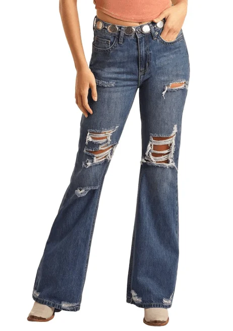 Rock & Roll Cowgirl Women's High-Rise Distressed Slim Fit Flare Jeans BW6HD03997