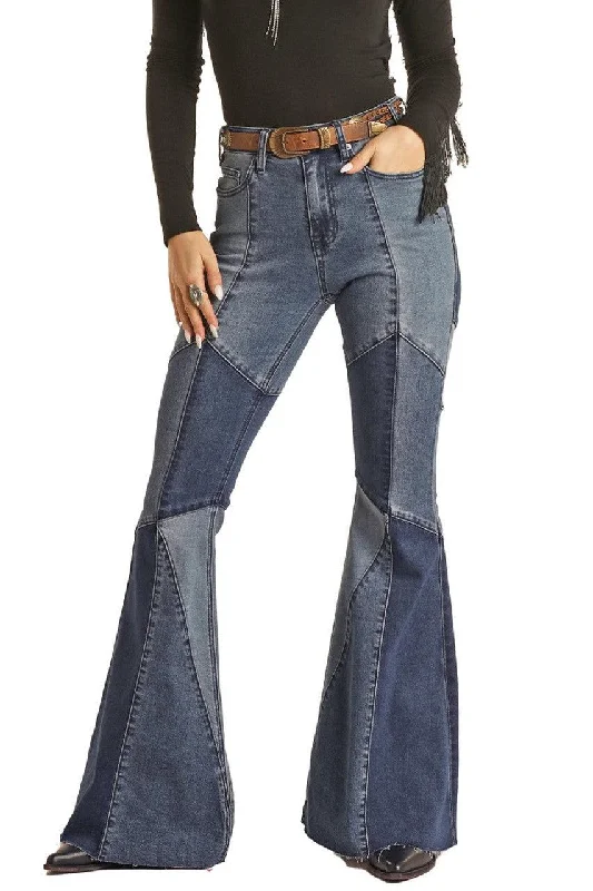 Rock & Roll Cowgirl Women's Patch Denim Bell Bottom Flare Jeans BW7HD02252