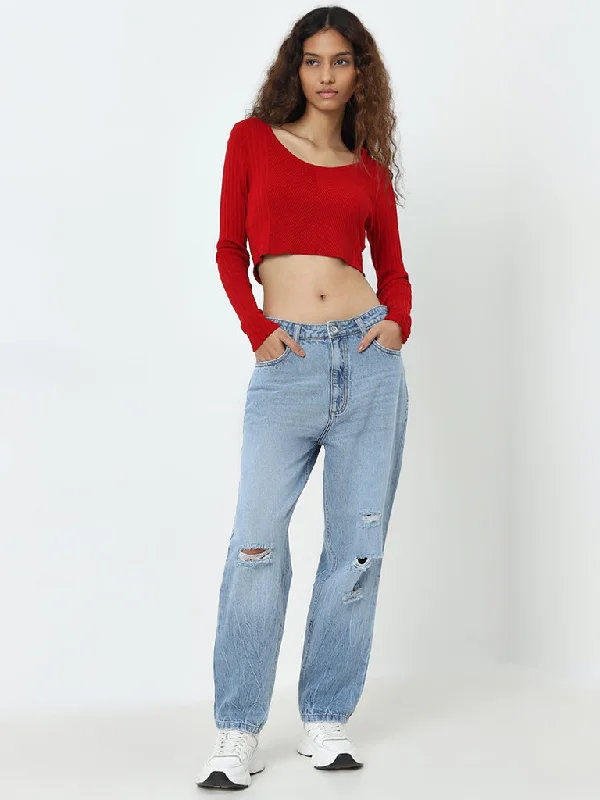 Nuon Light Blue Ripped Relaxed - Fit High - Rise Jeans