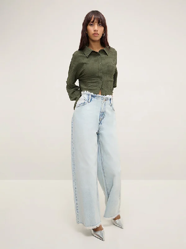 Nuon Light Blue Fringe-Detailed Relaxed - Fit High - Rise Jeans