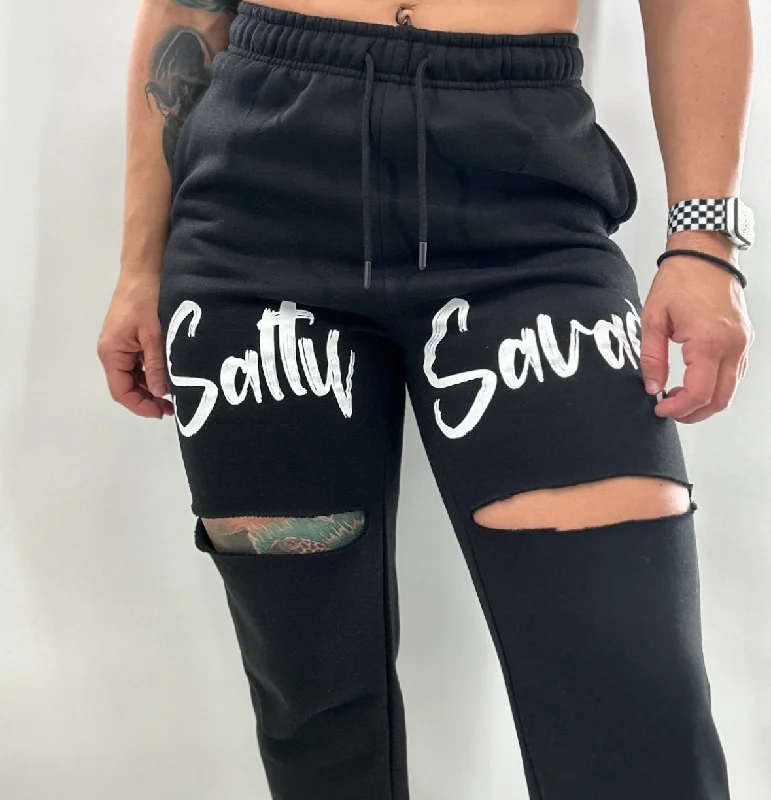 Salty Savage Unisex “Signature” Ripped Fleece Sweatpants/Joggers