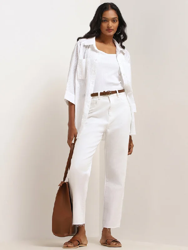 LOV White Mid-Rise Straight-Leg Jeans