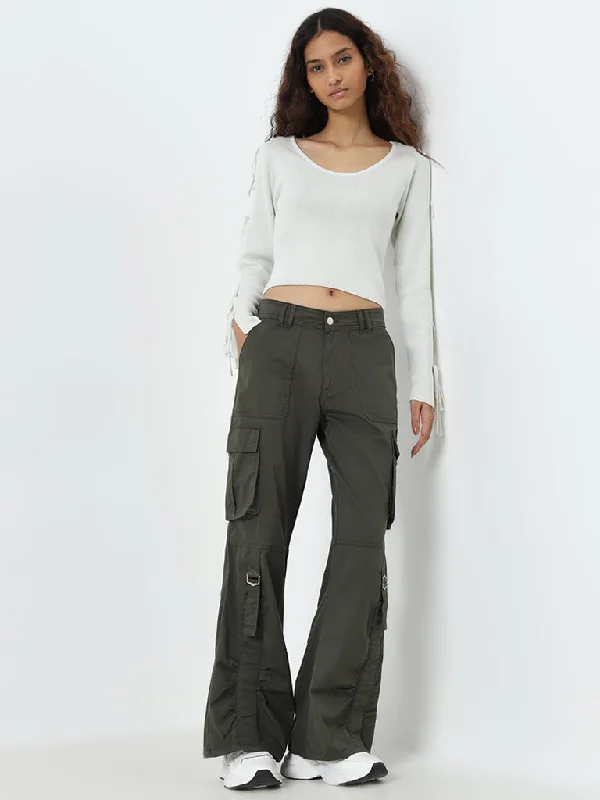 Nuon Olive Cargo-Style Relaxed - Fit High - Rise Jeans