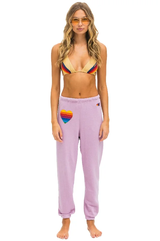 RAINBOW HEART STITCH SWEATPANTS - MAUVE