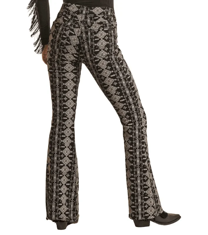 Rock & Roll Cowgirl Women's Grey Aztec Bell Bottom Flare Jeans BW6PD02228