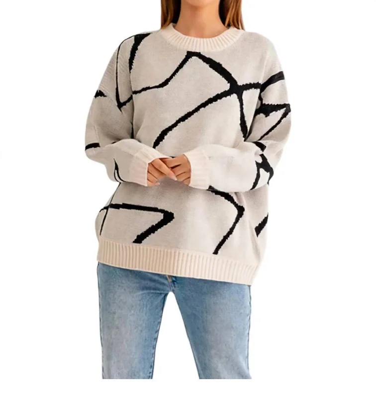 Abstract Pattern Oversized Sweater In Cream Black