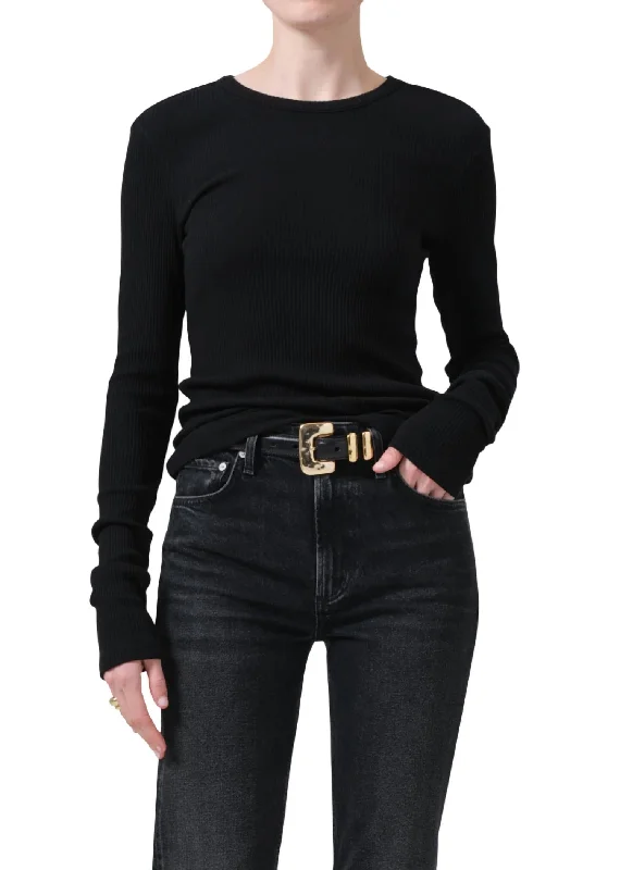 Bina Crewneck Sweater Top In Black