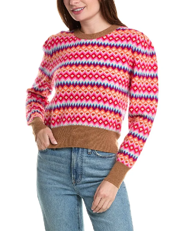 Brodie Cashmere Farley Fairisle Puff Sleeve Cashmere Sweater