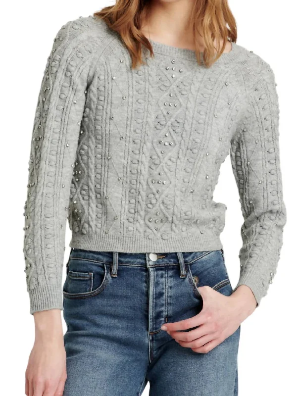 Carla Embellished Sweater In Marled Dark Grey