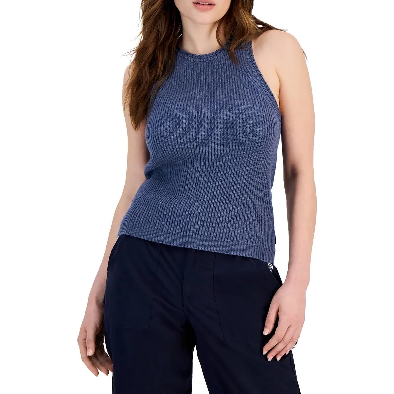 Claremont Womens Crochet Trim Knit Tank Top Sweater