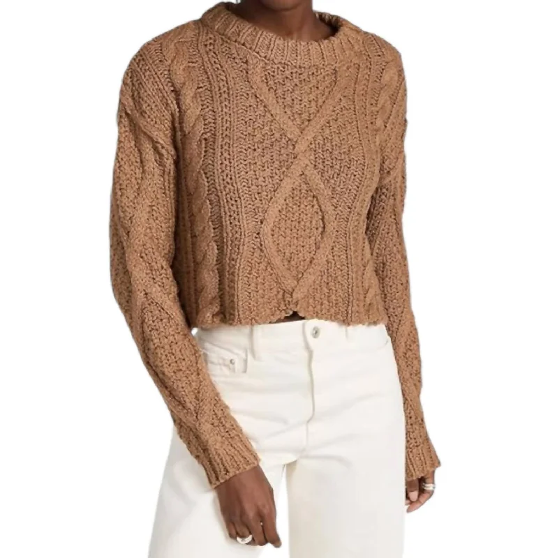 Cutting Edge Cable Sweater In Camel Brown