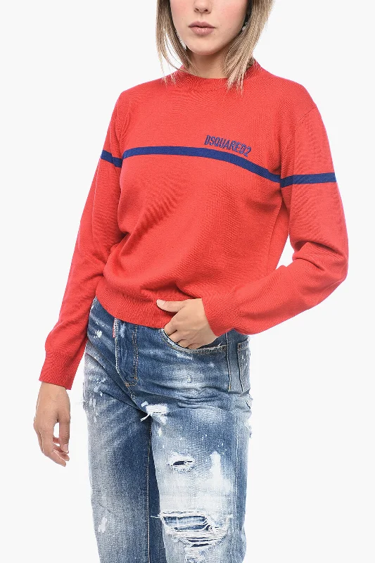 Dsquared2 Crew Neck Virgin Wool Sweater with Embroidered Logo