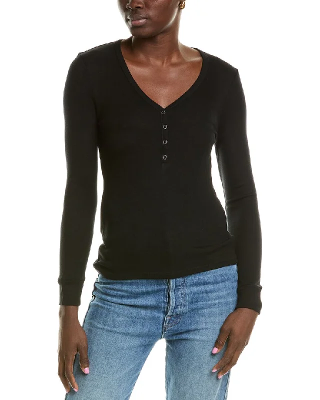 Enza Costa Baby Rib Cashmere-Blend Henley Shirt