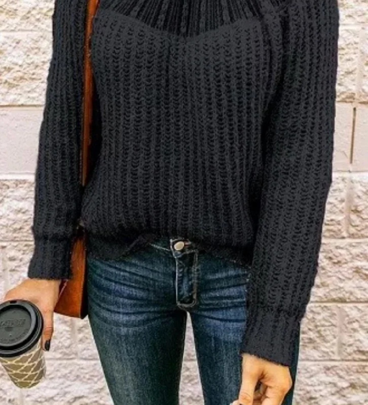 Lace Stitching Sleeve Sweater In Black