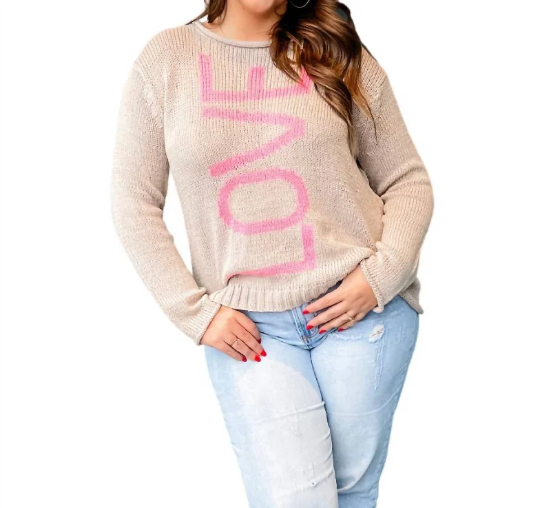 Love Cotton Crew Sweater In Pink/khaki