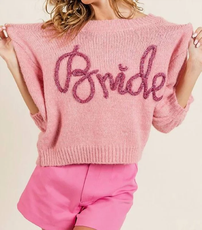 Metallic Bride Sweater Top In Pink