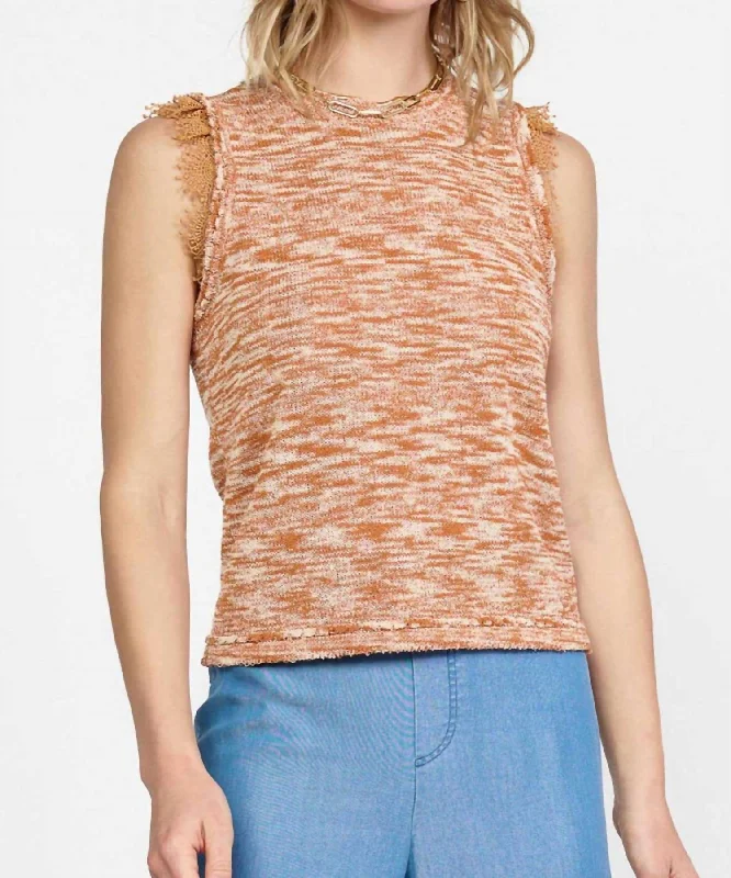 Nadia Lace Trimmed Sleeveless Sweater In Multi Rust