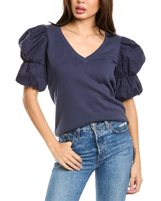 Nation LTD Teddi Contrast Bubble Sleeve Top