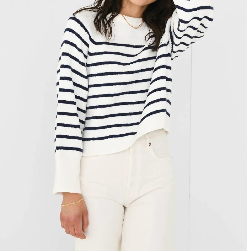 Organic Cotton Striped Raglan Sweater In White/navy