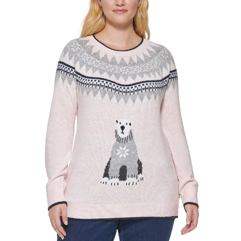 Plus Polar Bear Womens Fairisle Ribbed Trim Crewneck Sweater