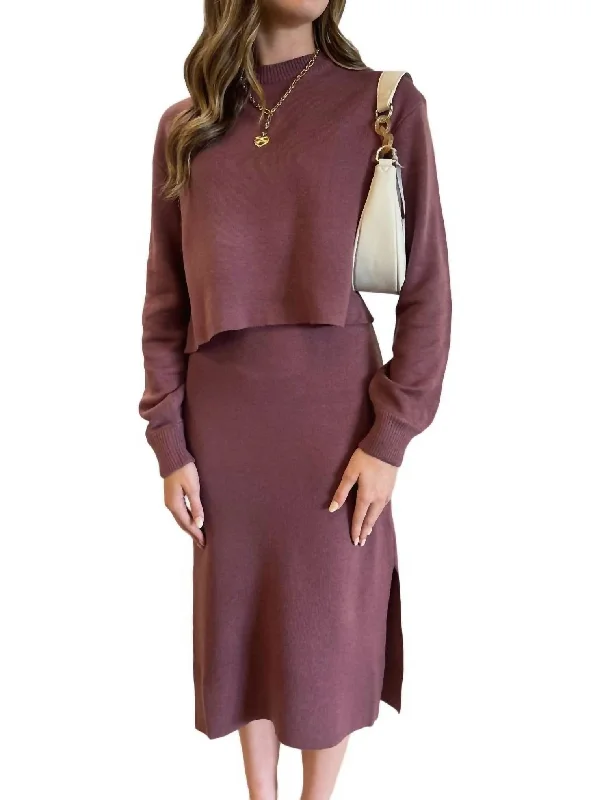 Relaxed Crop Sweater In Plum