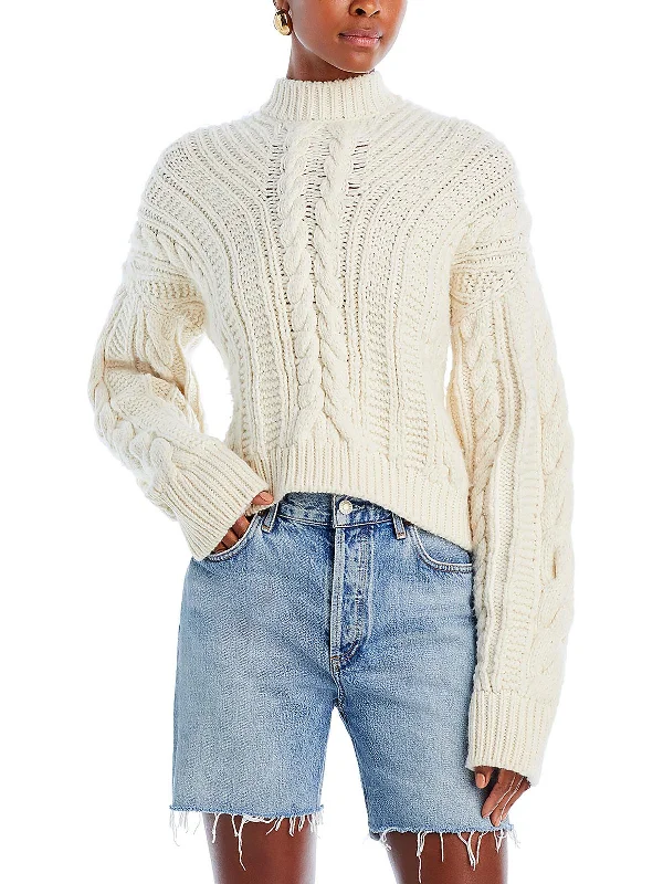 Shelby Womens Open Stitch Long Sleeve Funnel-Neck Sweater