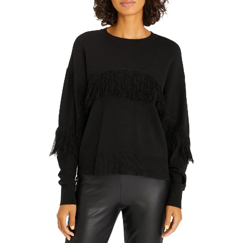 Social Hour Womens Ribbed Trim Knit Crewneck Sweater