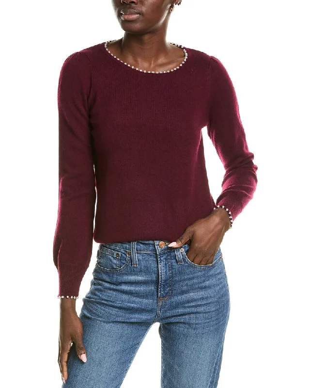 sofiacashmere Embellished Trim Cashmere Sweater