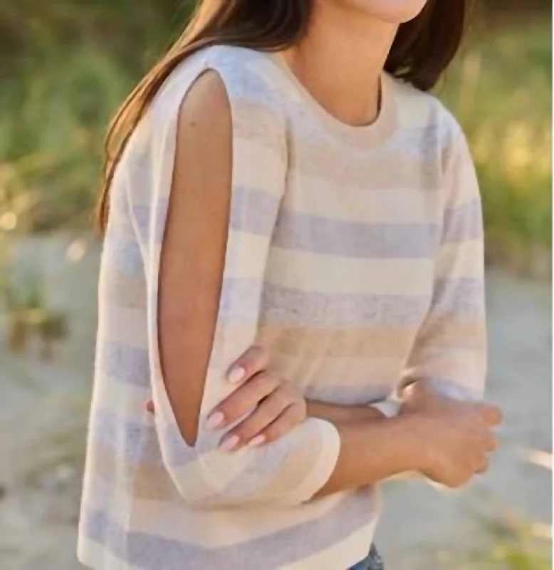 Striped Pullover Cashmere Sweater In Neutral