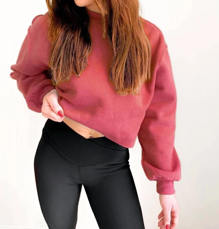 The Izzy Inside-Out Cropped Sweatshirt In Burgundy