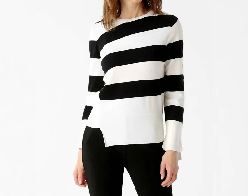 Valeria Striped Pullover In Black And White