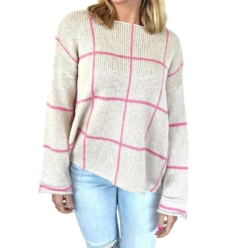 Window Pane Sweater In Pink/cream