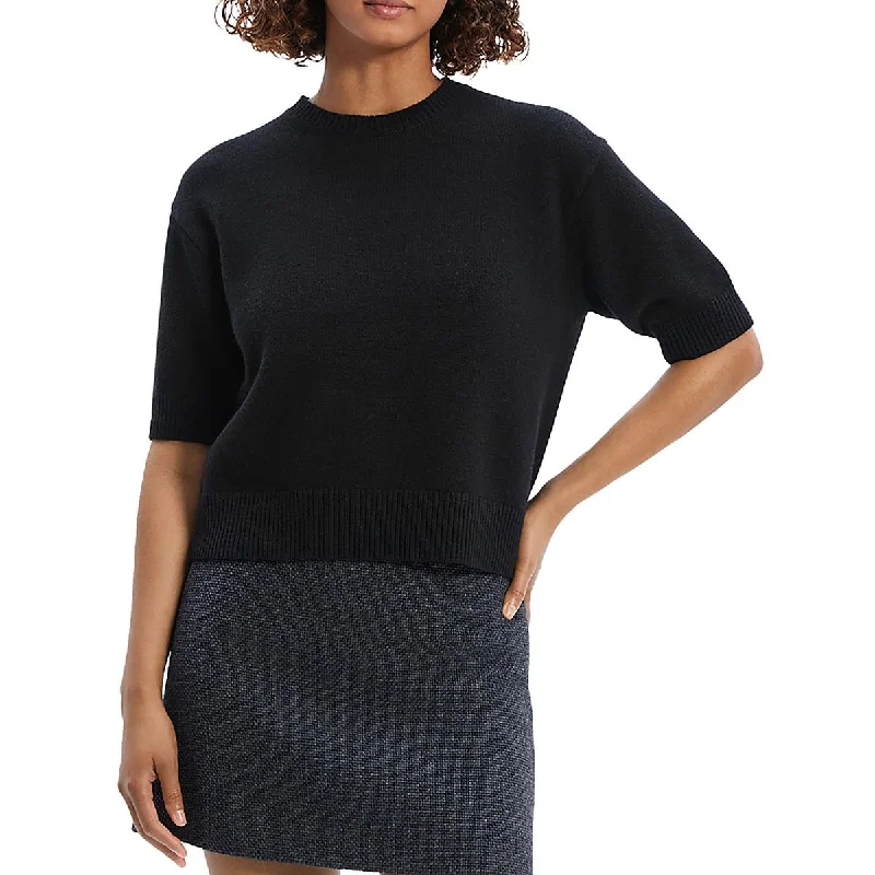 Womens Cashmere Ribbed Trim Crop Sweater