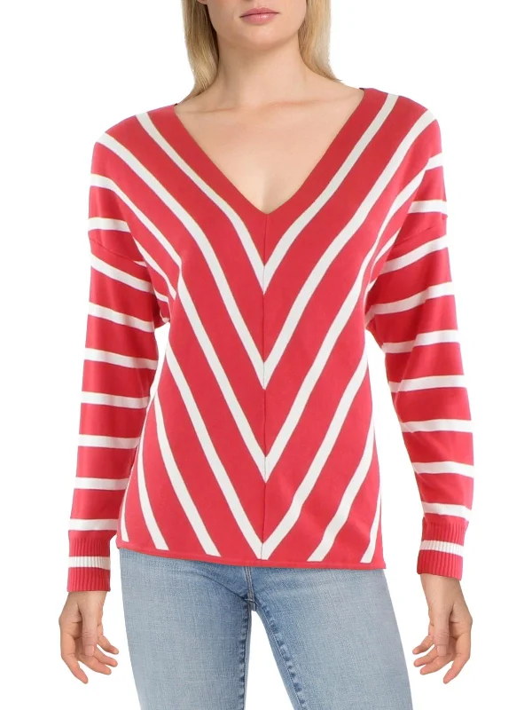 Womens Knit Ribbed Trim Pullover Sweater