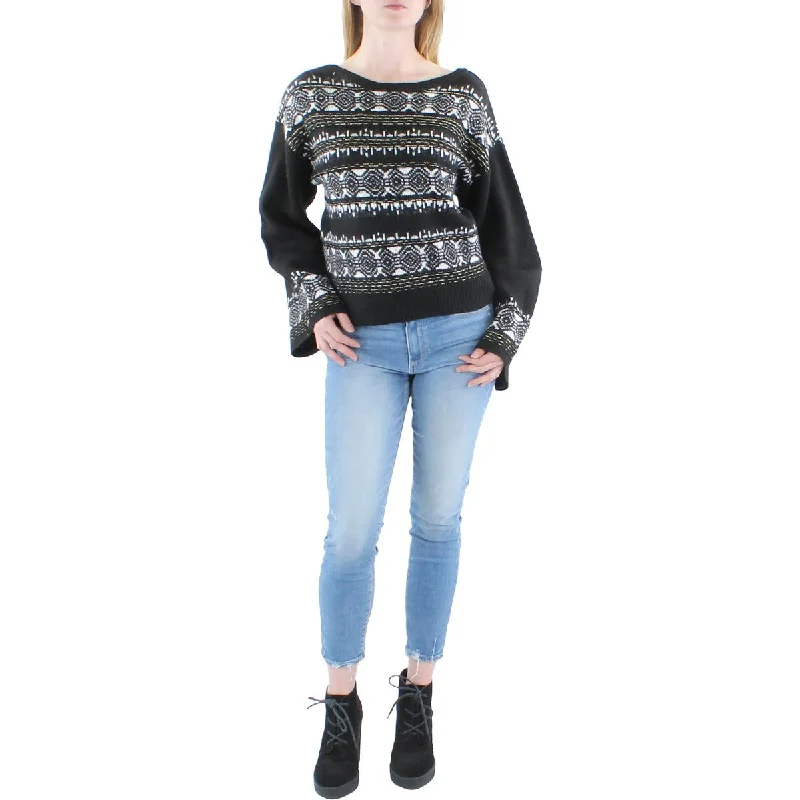 Womens Metallic Fair Isle Pullover Sweater