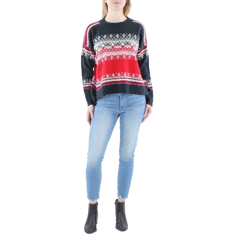 Womens Printed Ribbed Trim Pullover Sweater