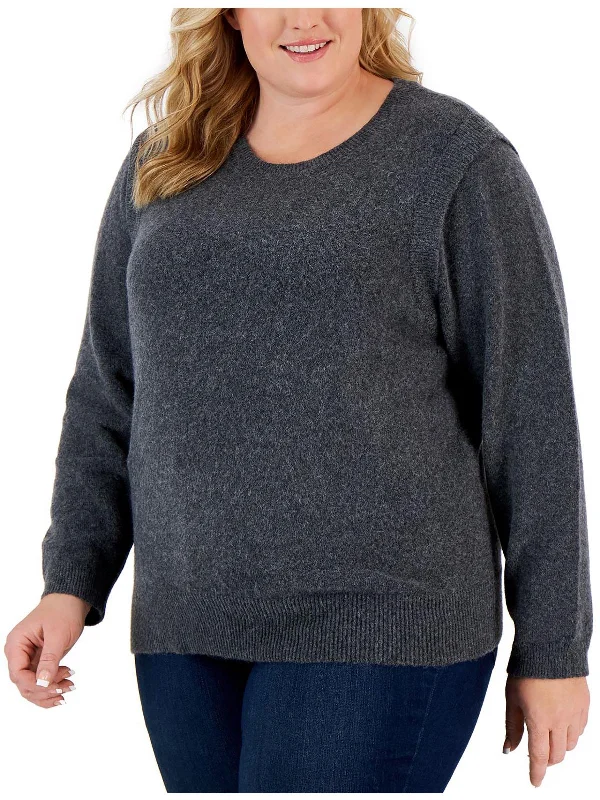 Womens Ribbed Trim Knit Crewneck Sweater