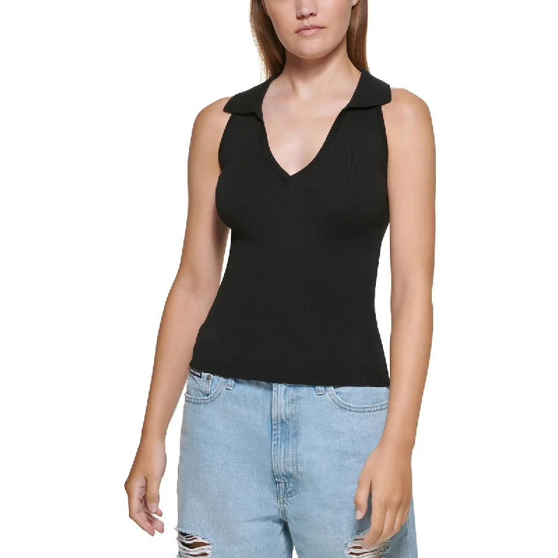 Womens V-Neck Polo Tank Top Sweater