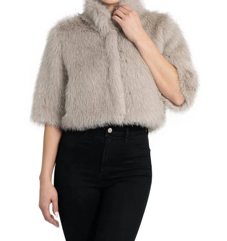 Allison Faux Fur Shrug Jacket In Silver