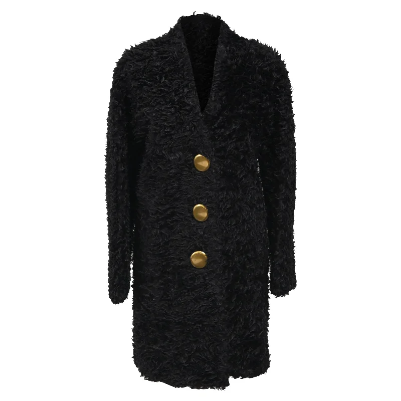 Balenciaga Runway Long Gold Buttoned Coat in Black Mohair